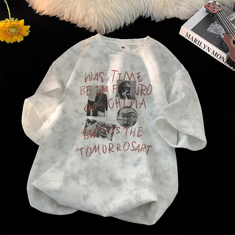 Short Sleeve T-Shirt Tie-Dye Oversized Trendy Couple Round Neck Loose Top