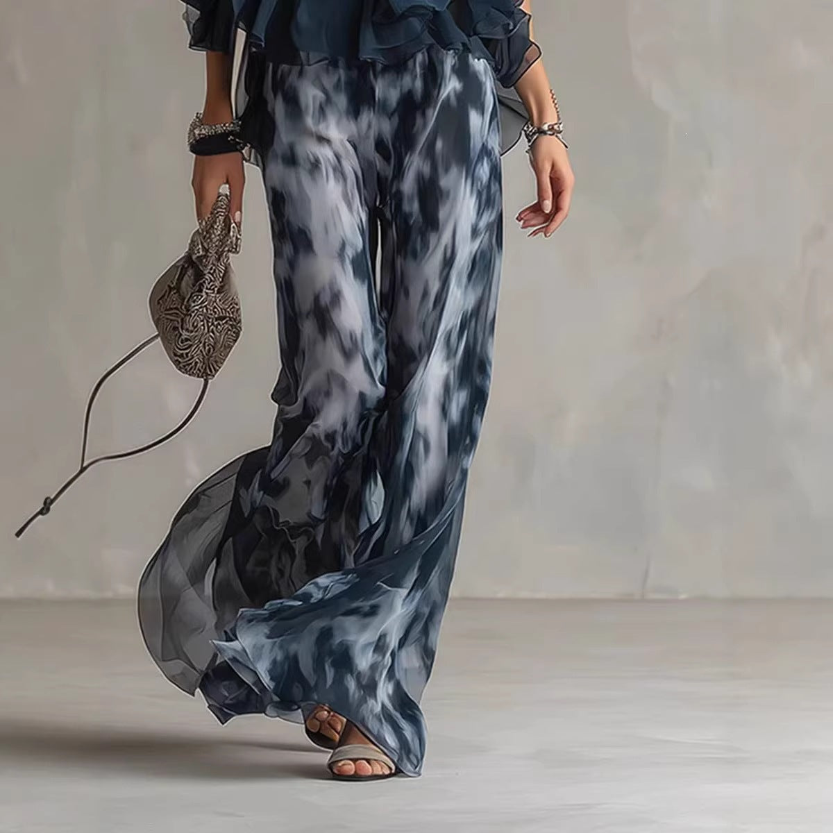 Sleeveless Halter Neck Top with Printed Wide Leg Pants Summer New Arrival