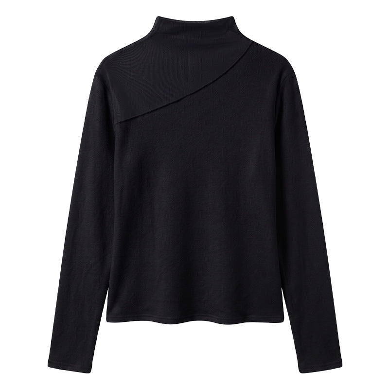 Chic High Neck Women's Long Sleeve T-Shirt with Mesh Splicing Lightweight Inner Layer Top