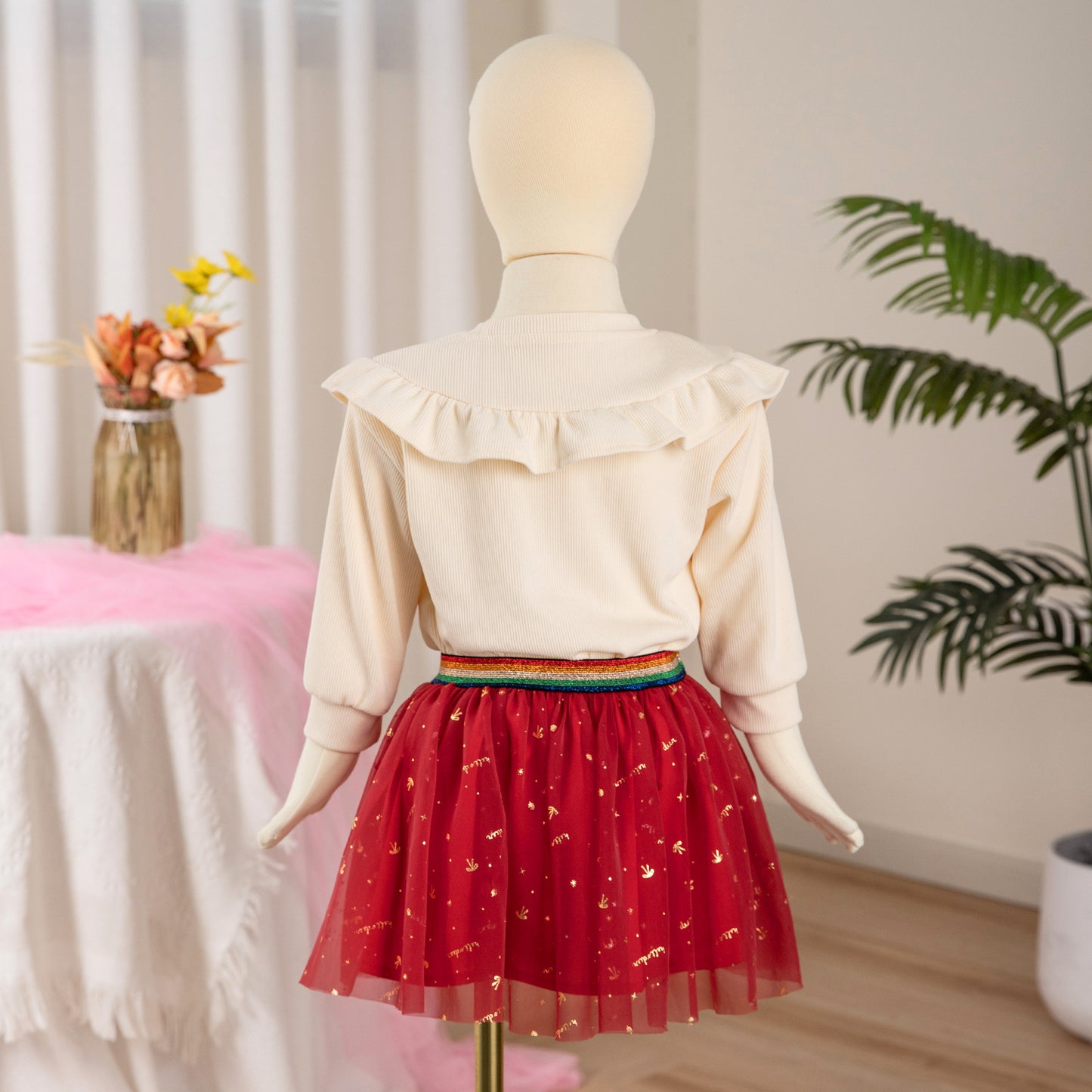 Autumn/Winter Korean-Style Girls' Round Neck Pleated Lace Trim Embroidered Hoodie and Skirt Two-Piece Set Fashion