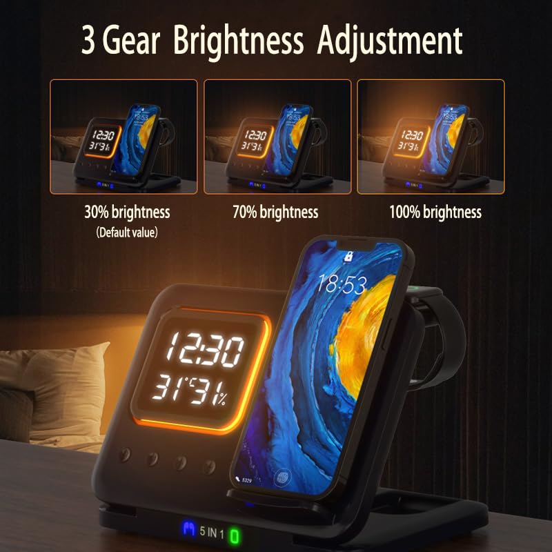 Phone Stand Tabletop 15w Fast Charging 5 in One Universal Wireless Charger Desk Charger for Iphone