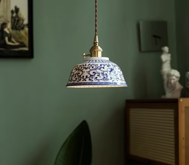 Retro Blue and White Porcelain Chandelier New Chinese Style Chandelier