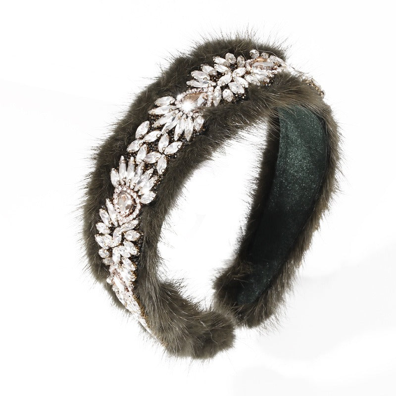 Glass Diamond Full Diamond Mink Fleece Fashionable Wide Edge Hair Hoop