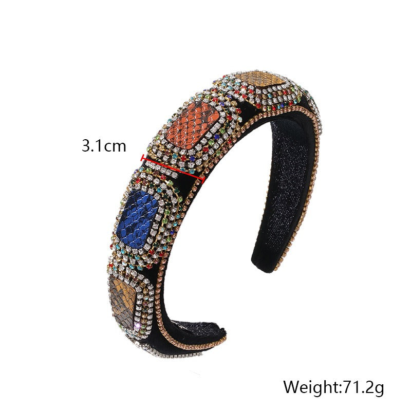 Colored Diamond Sponge Hair Hoop Women's Wide Edge Baroque