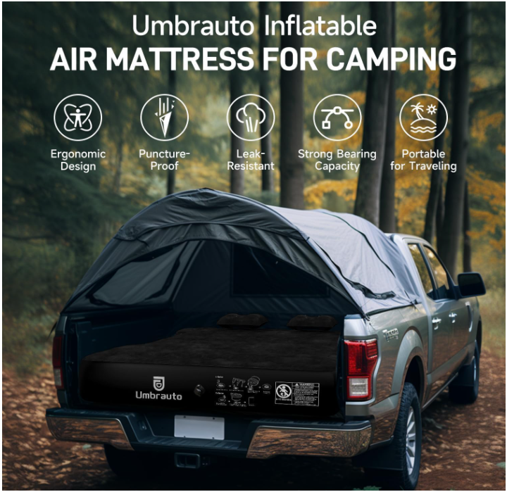 Umbratuo inflatable mattress is suitable for 6-6 foot full-size short truck lathes, inflatable truck tents with pumps, pickup ca