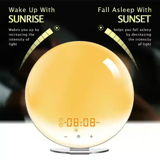 FM radio smart alarm clock simulates sunrise and sunset to wake up and sleep with lights and colorful atmosphere lights