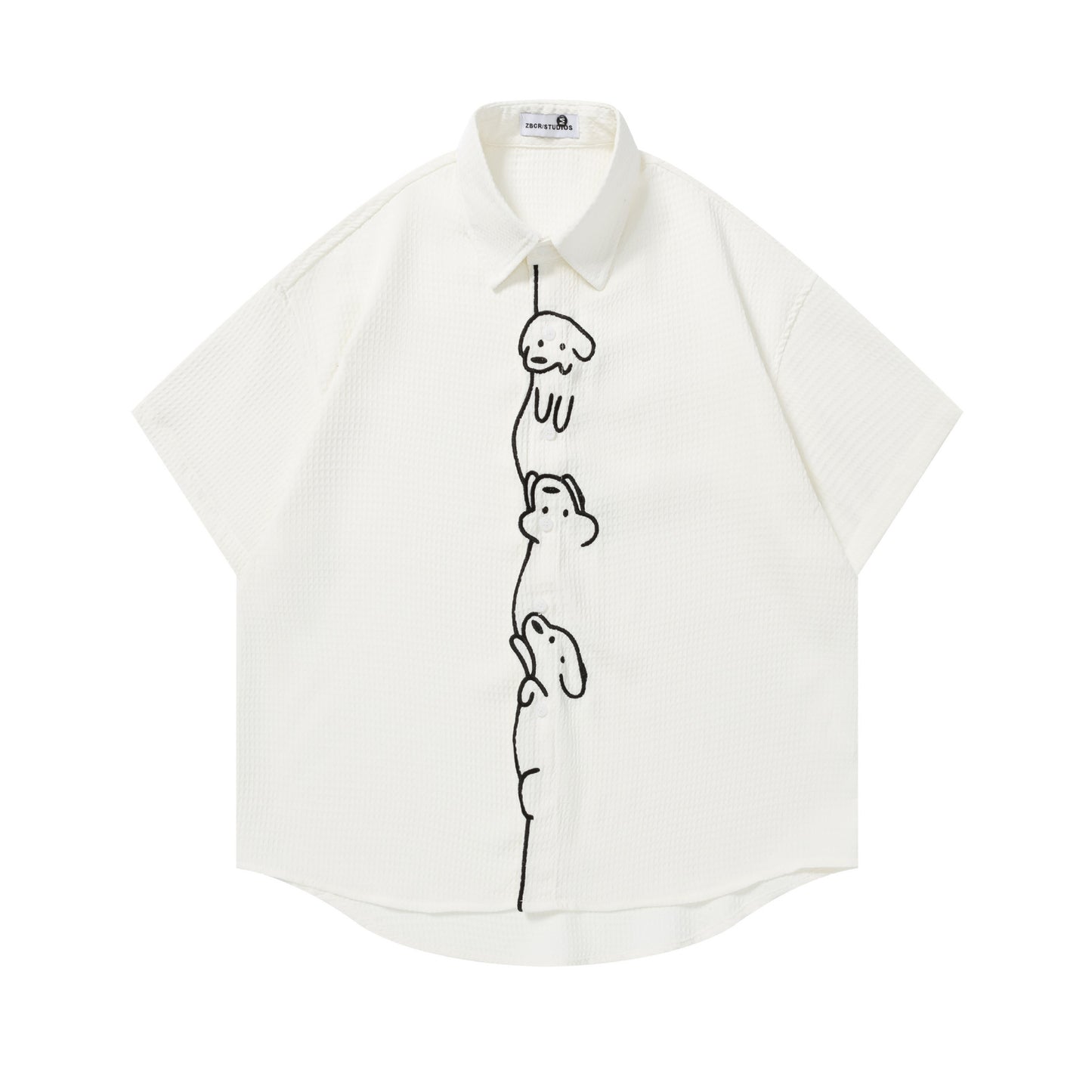 Cute little dog embroidered short sleeved shirt