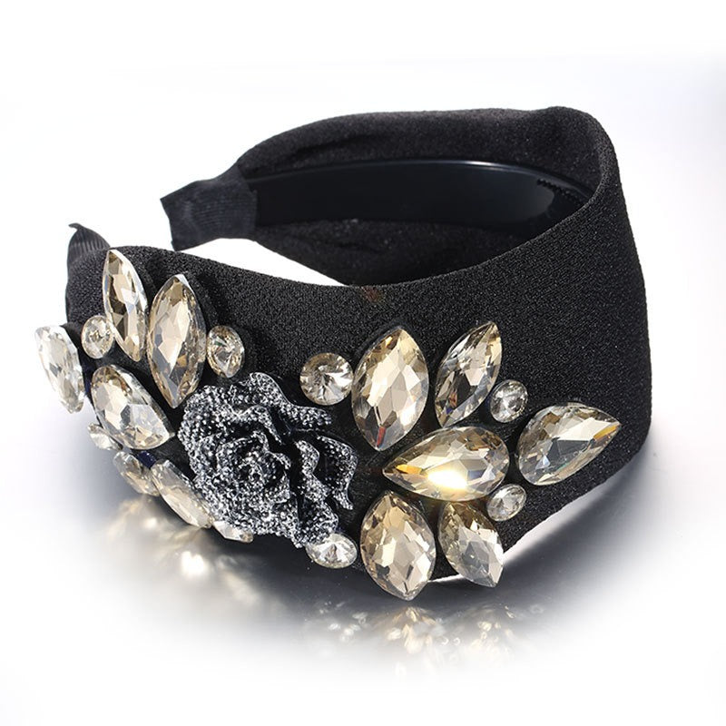 Fashion Rose Water Diamond Hair Hoop Wide Edge Fabric Headband