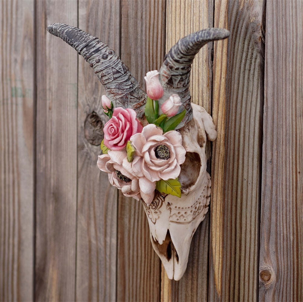 Simulated flower sheep head wall hanging ornament resin