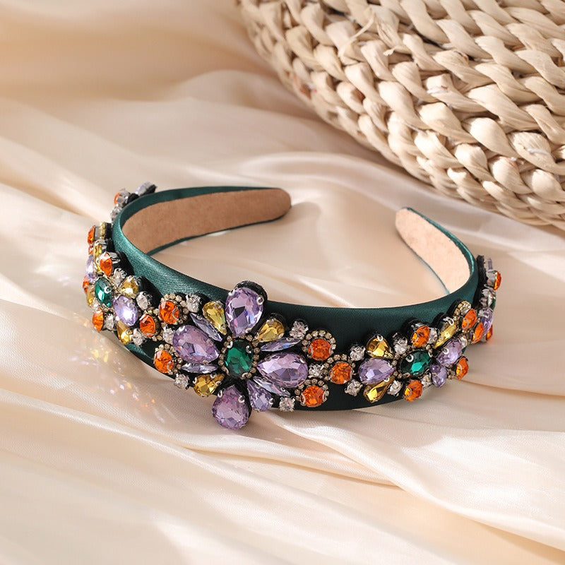 Fashion heavy industry Baroque wide edge rhinestone press headband headband
