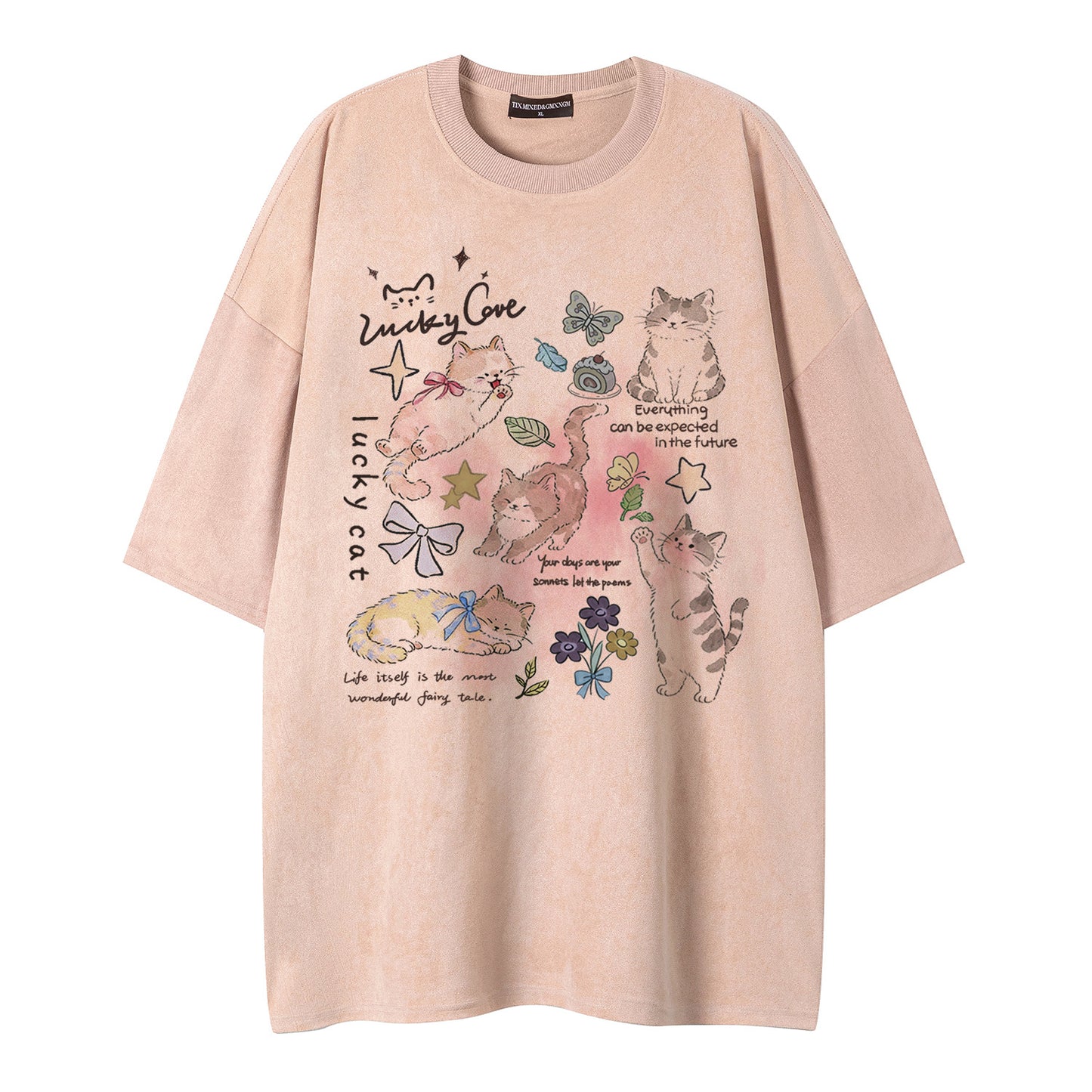 Cat butterfly print short sleeved shirt