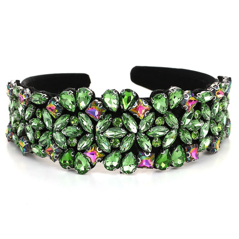 Baroque wide edge full set with colored glass diamond flower headband for fashion