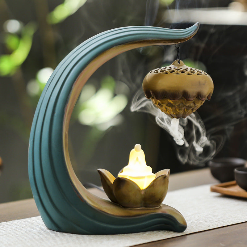 Sandalwood Aromatherapy Furnace Night Light Ornament Lotus Hanging Ball Backflow Incense Furnace Lamp Ring Hanging Furnace Creative Coil Incense