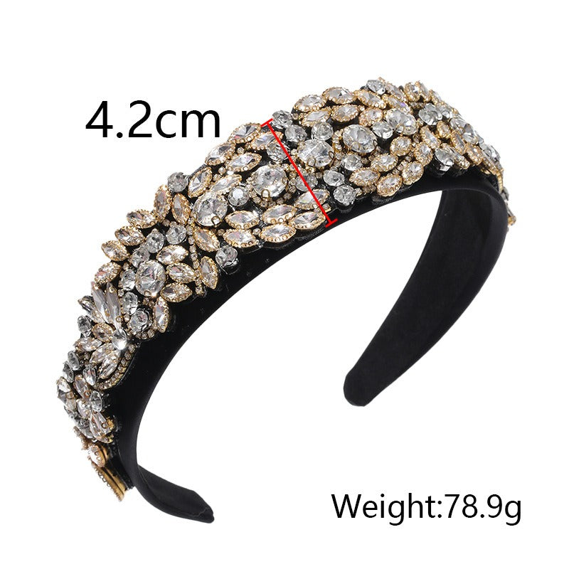 Fashion Baroque Full Diamond Geometry Water Diamond Wide Edge Thick Sponge Hair Accessories