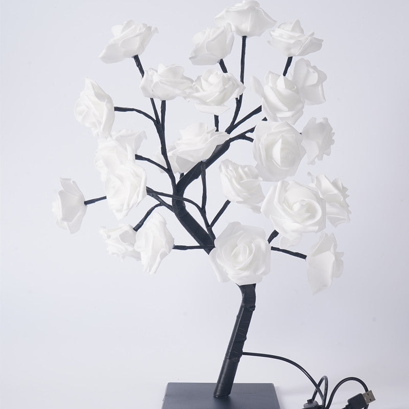 EVA Artificial Valentine's Day Rose Tree Lamp for Bedroom and Living Room, Qixi Wedding Decoration with USB Switch, Warm White Light