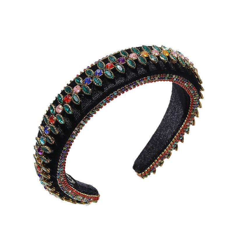 Fashionable rhinestone floral heavy industry Baroque wide brimmed sponge headband headband