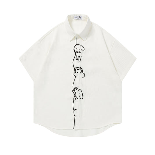 Cute little dog embroidered short sleeved shirt