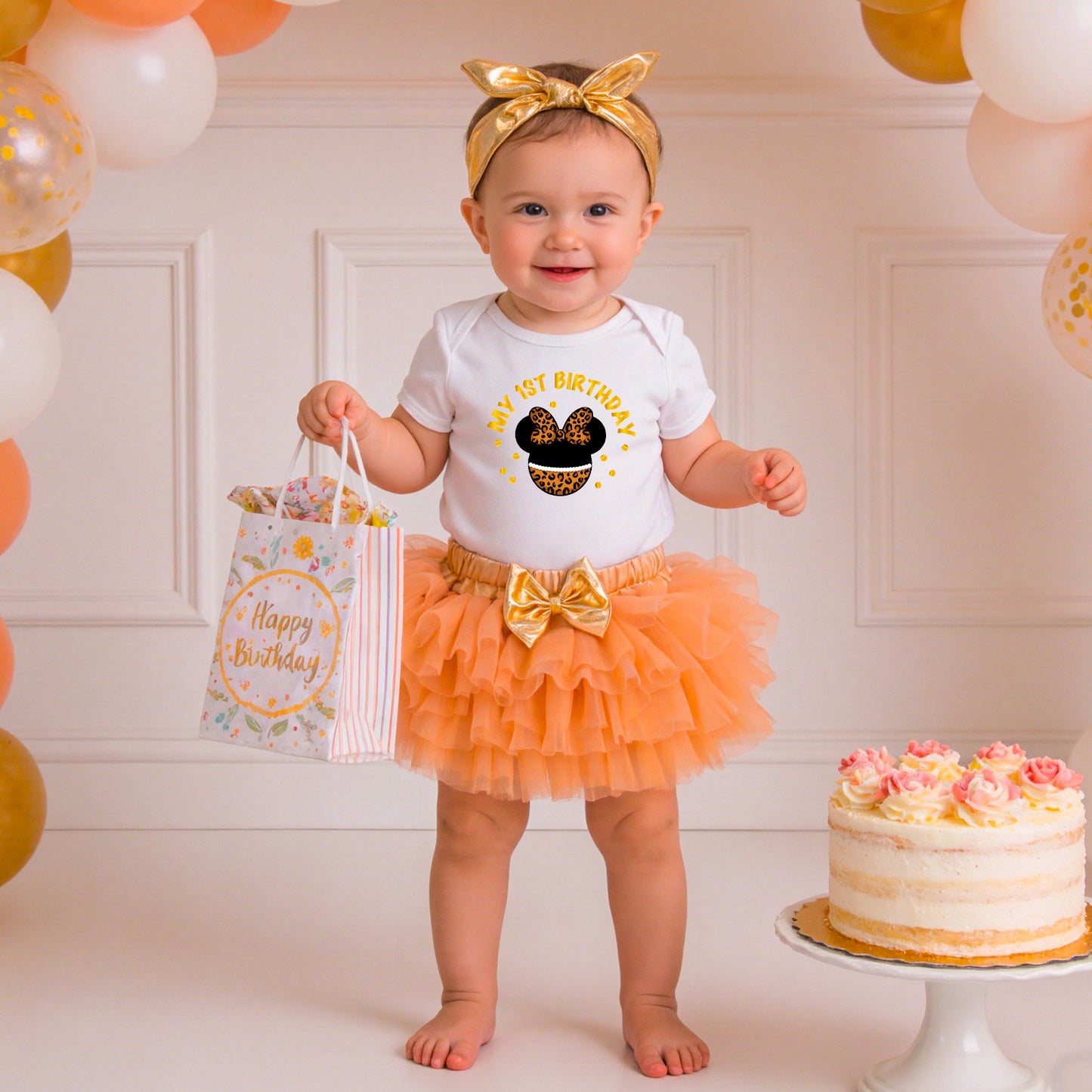 Cute Baby Girl Outfit Set Short Sleeve Romper Skirt Hair Accessories Birthday Clothes