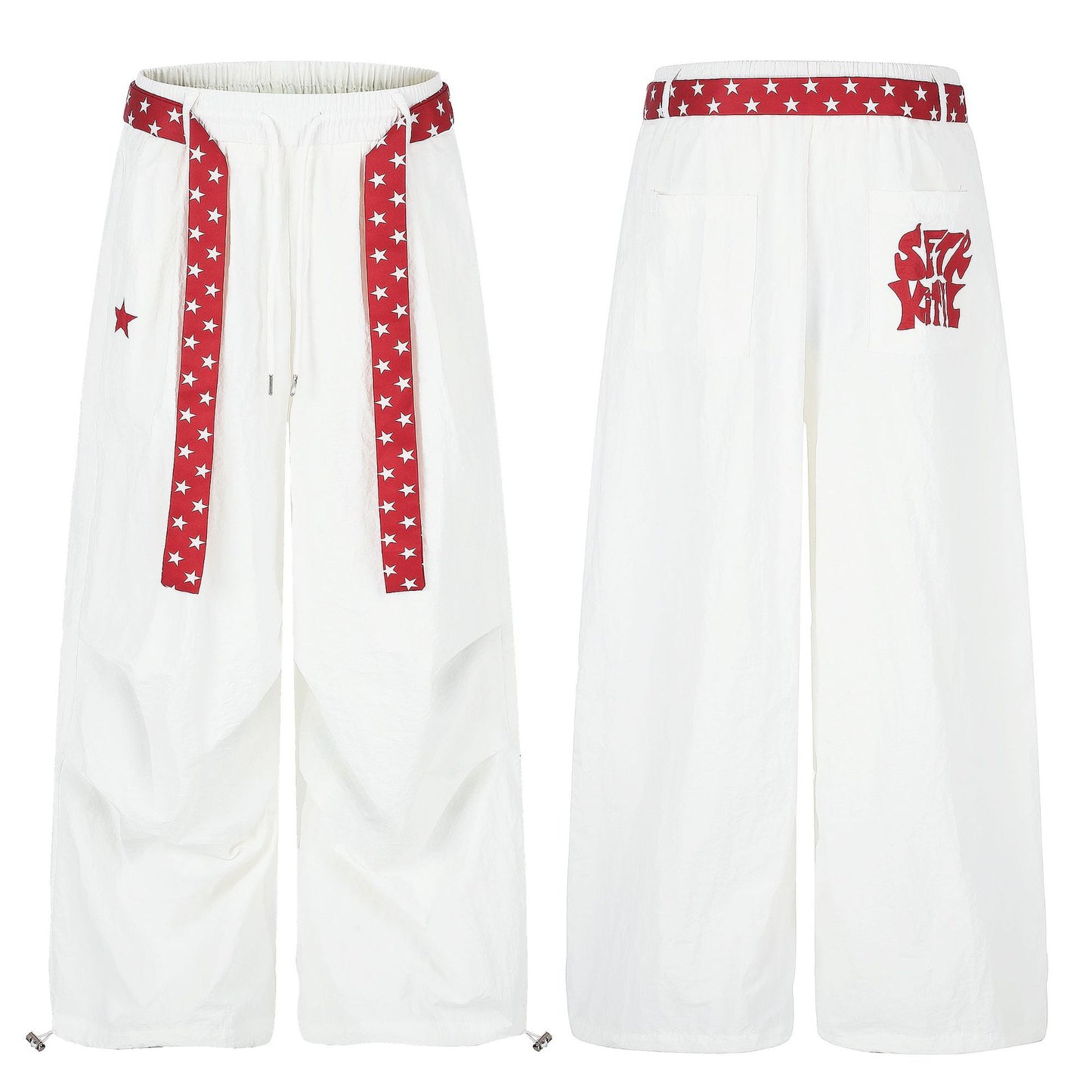 Belted Wide-Leg Pants for Women, Loose-Fit Drawstring Ankle-Cut Sporty Trousers