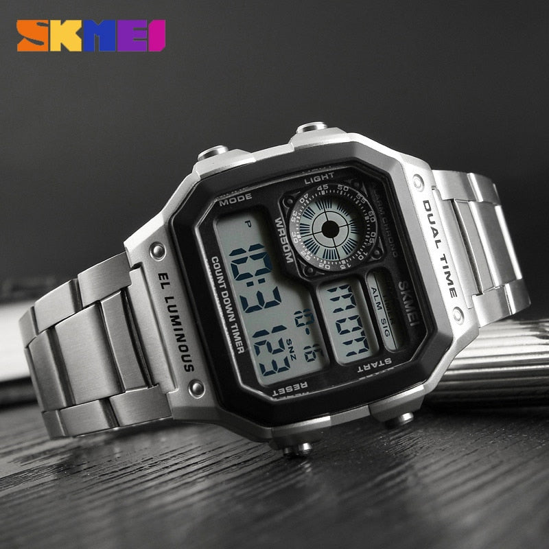 SKMEI 1335 Business Men Watches Waterproof Sport Watch Stainless Steel Digital Wristwatches Clock Relogio Masculino Erkek Kol Saati