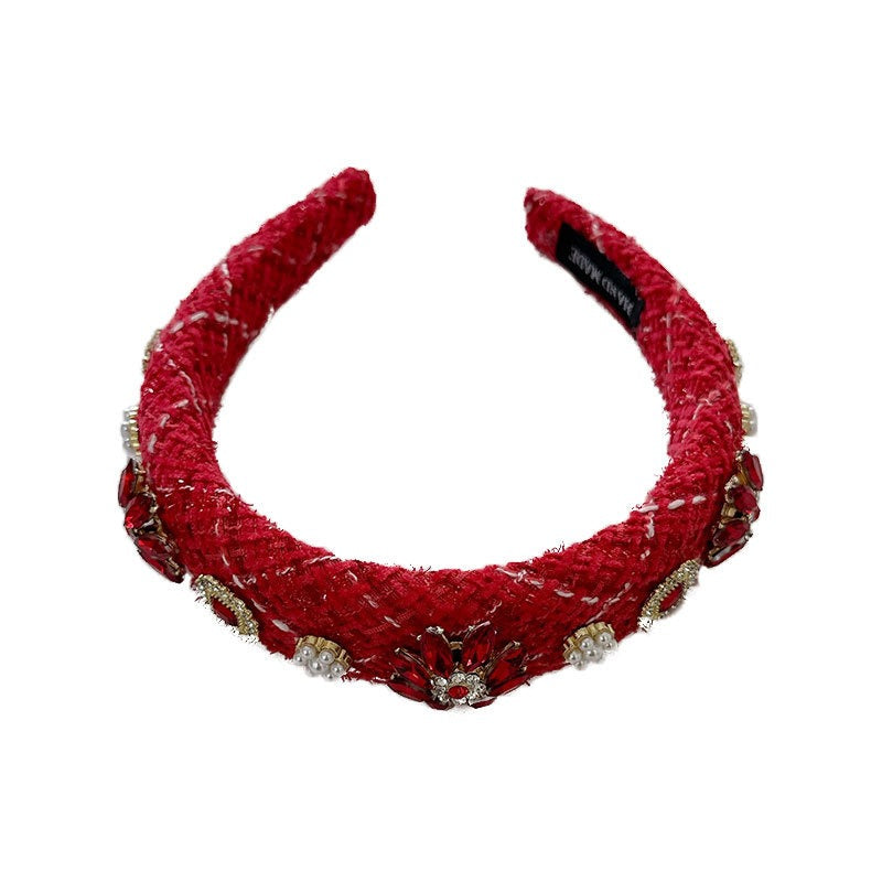 Fashionable fabric wide edge washbasin headband with diamond inlay