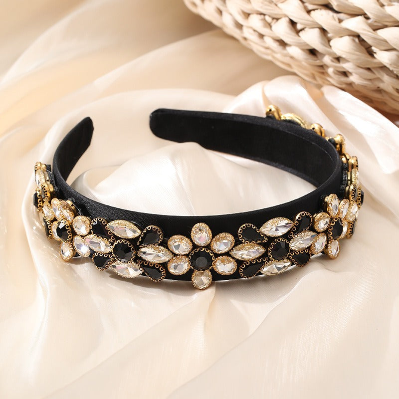 Heavy Industry Fashion Creative Hair Hoops Baroque Water Drill Bit Hoops Women's Wide Edge Hair Accessories
