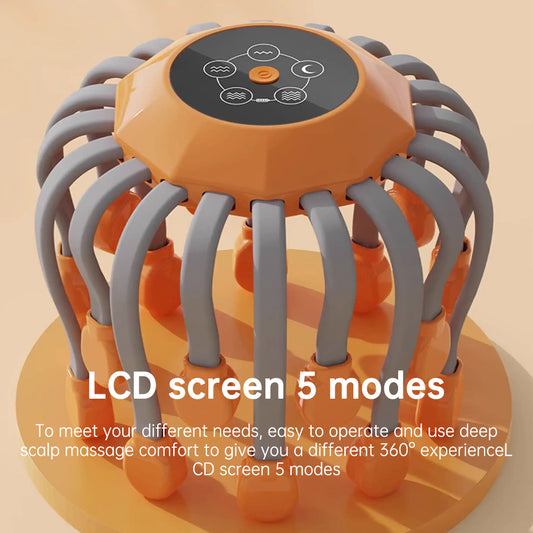 20Massage Heads Orange Scalp Head Massager Red Light Therapy Vibrator Octopus Scratcher For Relaxation Stress Migraine