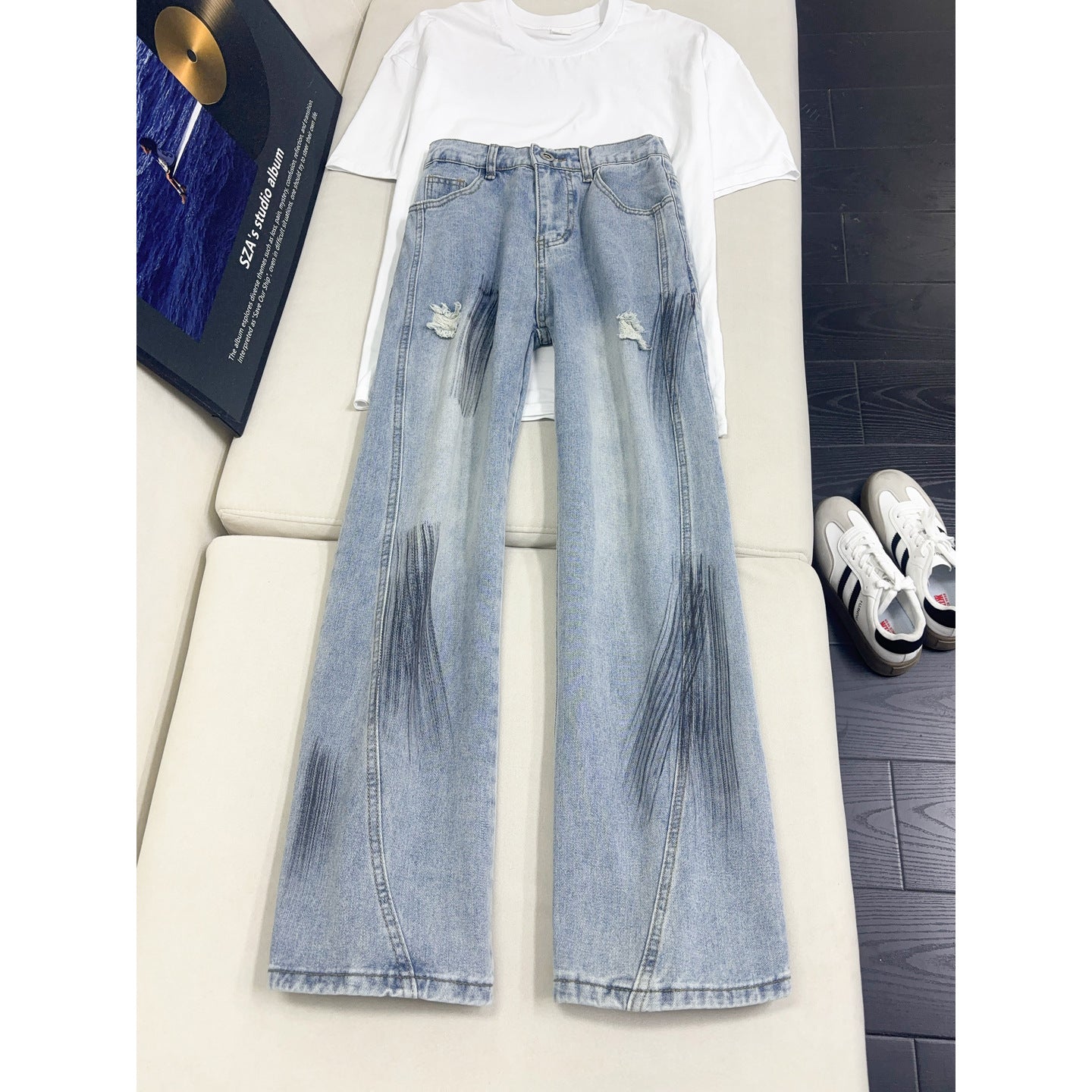 Retro Blue Splatter Distressed Denim Pants