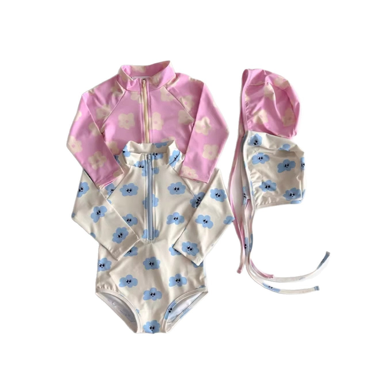 Cloud flower long sleeved one-piece swimsuit
