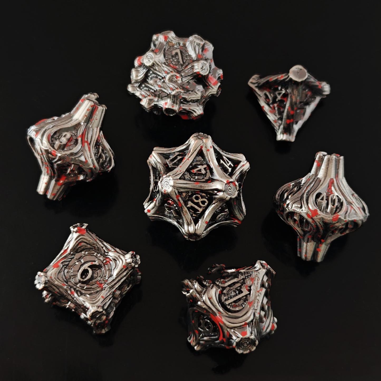 Geometric Mechanical Metal Solid Dice 7-Piece Set DND Dungeons &amp; Dragons Polyhedral Dice TRPG Board Game Accessories