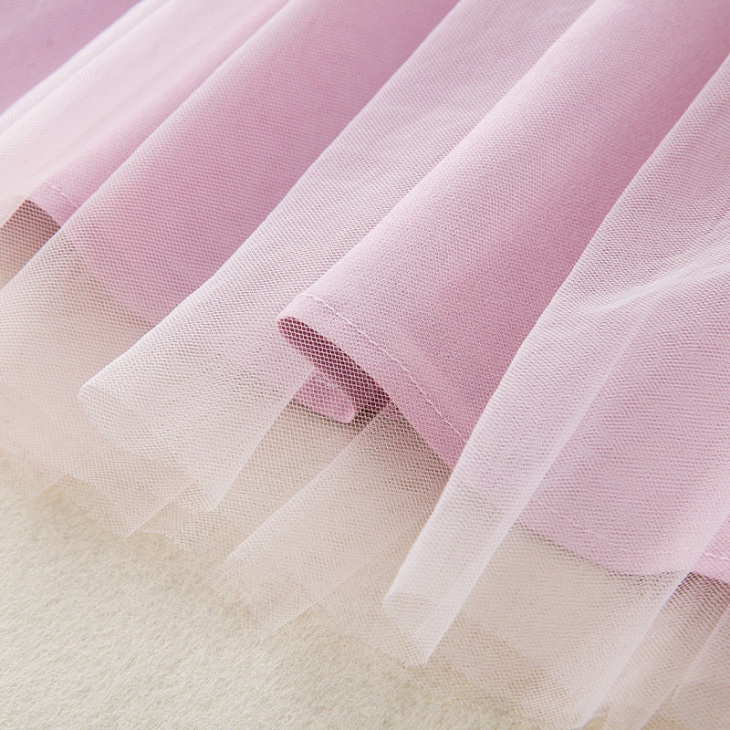 Exclusive Autumn/Winter  New Lace Collar Pink Tulle Dress Chic Style Girl's Dress