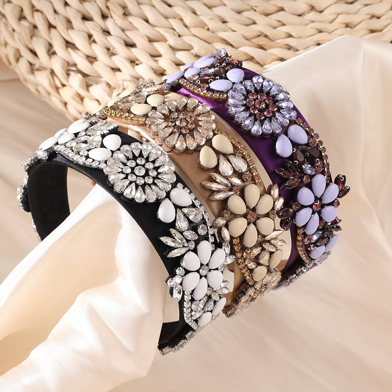 Fashionable women's retro Baroque flower rhinestone headband