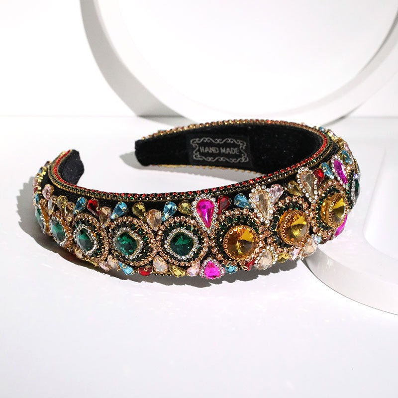 Baroque inlaid colored rhinestone heavy-duty sponge head hoop
