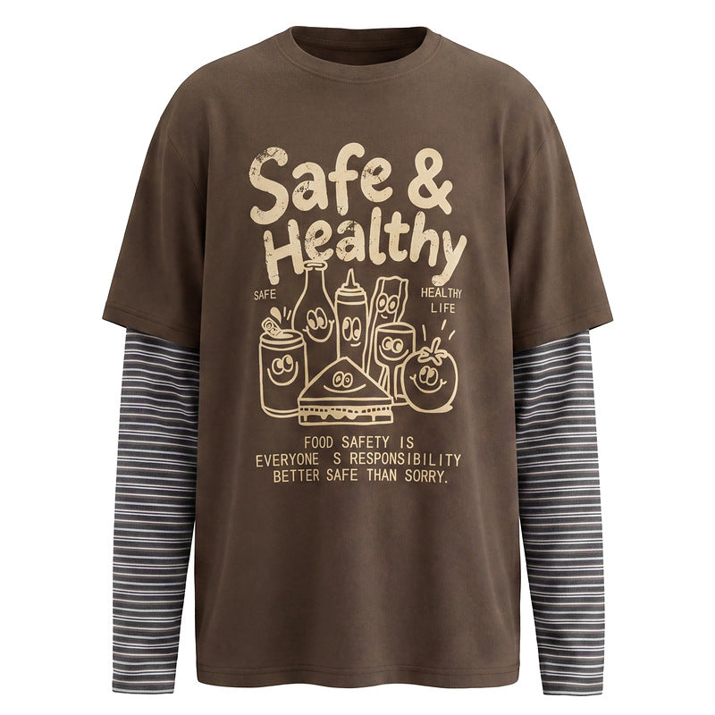 Food pattern fake two T-shirts retro