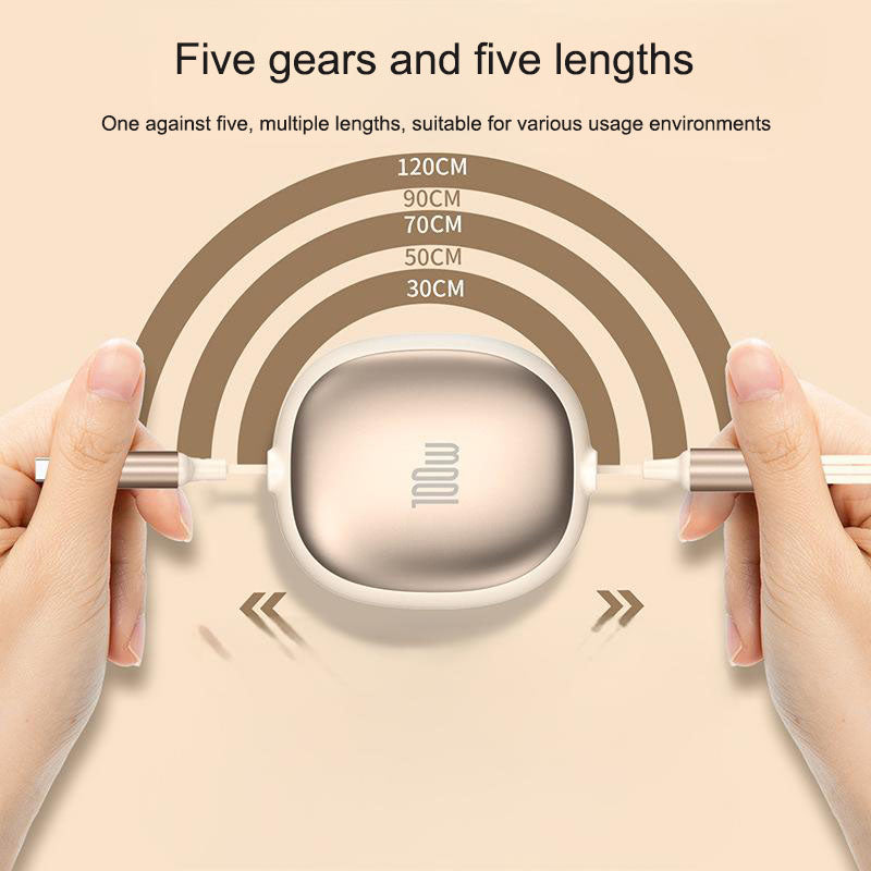 Aluminum alloy three in one telescopic data cable, super fast charging 100W portable one to three charging cable