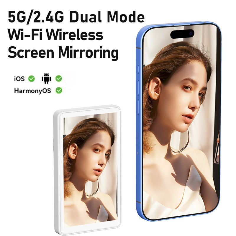 Wireless Screen Mirroring Device for Selfie and Live Streaming with Rear Camera Functionality