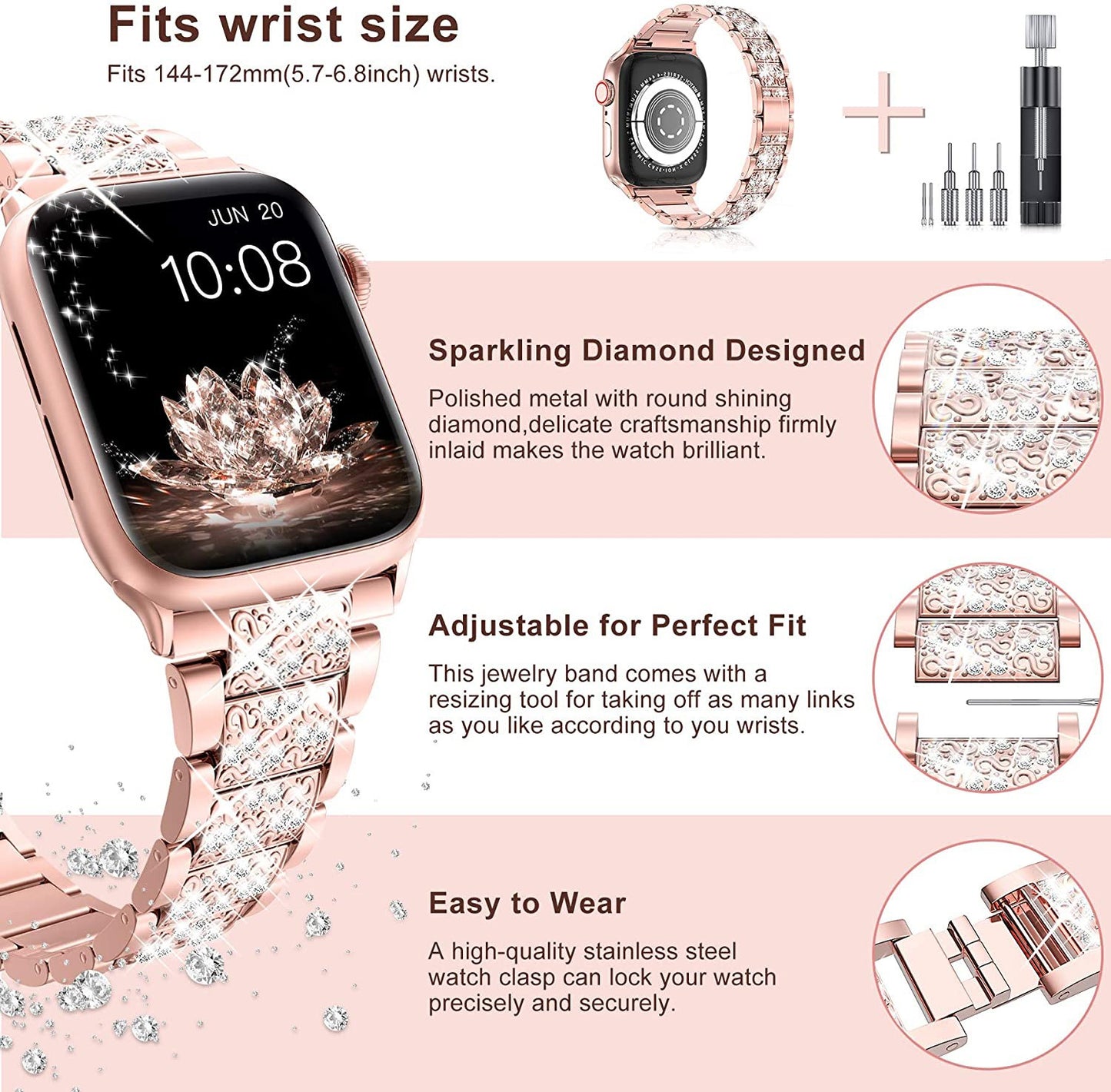 Suitable For iwatch Watchband Three Beads Diamond Inlaid Zinc Alloy Apple Watchband Apple Watchband