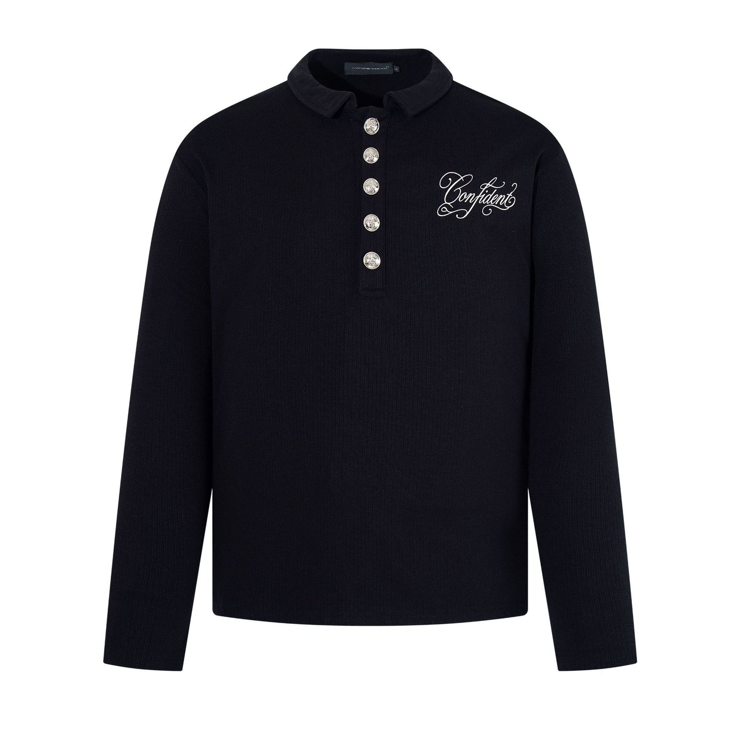 Floral letter printed loose casual polo shirt