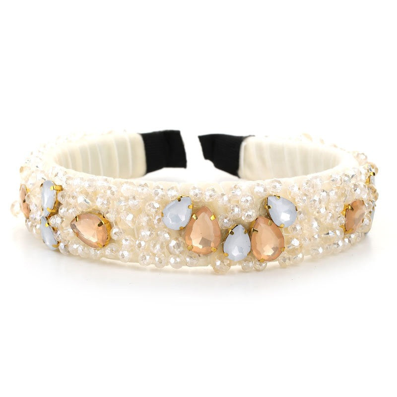 Fashionable Super Sparkling Crystal Pearl Hair Hoop Handsewn Simple Face Wash Headband
