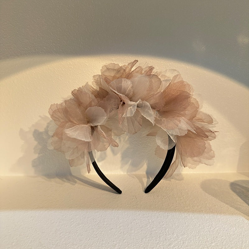 Handmade fabric oversized flower headband for women's snow gauze headband