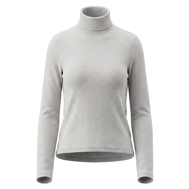 Light gray high neck pit stripe long sleeved base shirt for women