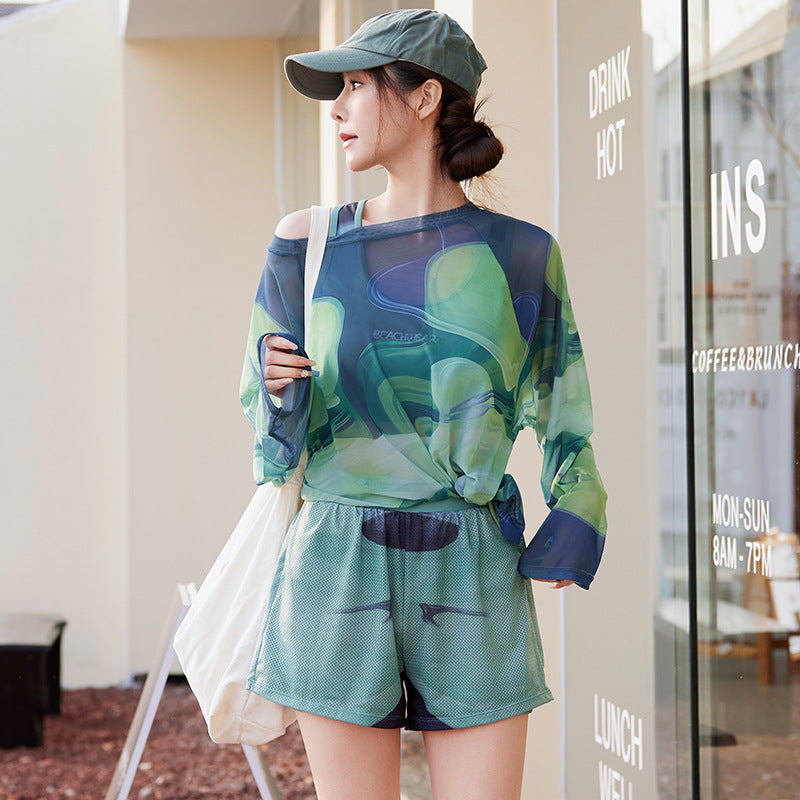 Swimsuit Women's Separated Three-Piece Set Sporty Conservative Long Sleeve Cover-Up for Plus-Size Girls, Body-Covering Elegant Hot Spring Swimwear