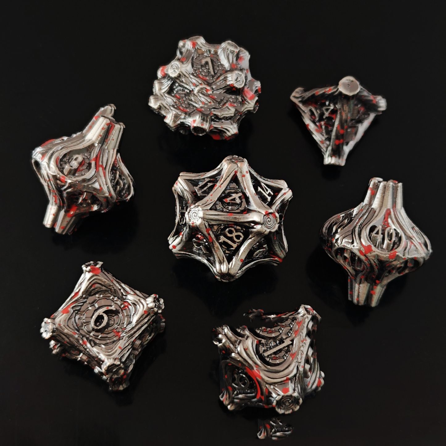 Geometric Mechanical Metal Solid Dice 7-Piece Set DND Dungeons &amp; Dragons Polyhedral Dice TRPG Board Game Accessories