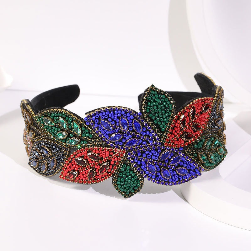 Handmade Heavy Craft Inlaid Water Diamond Leaf Head Hoop