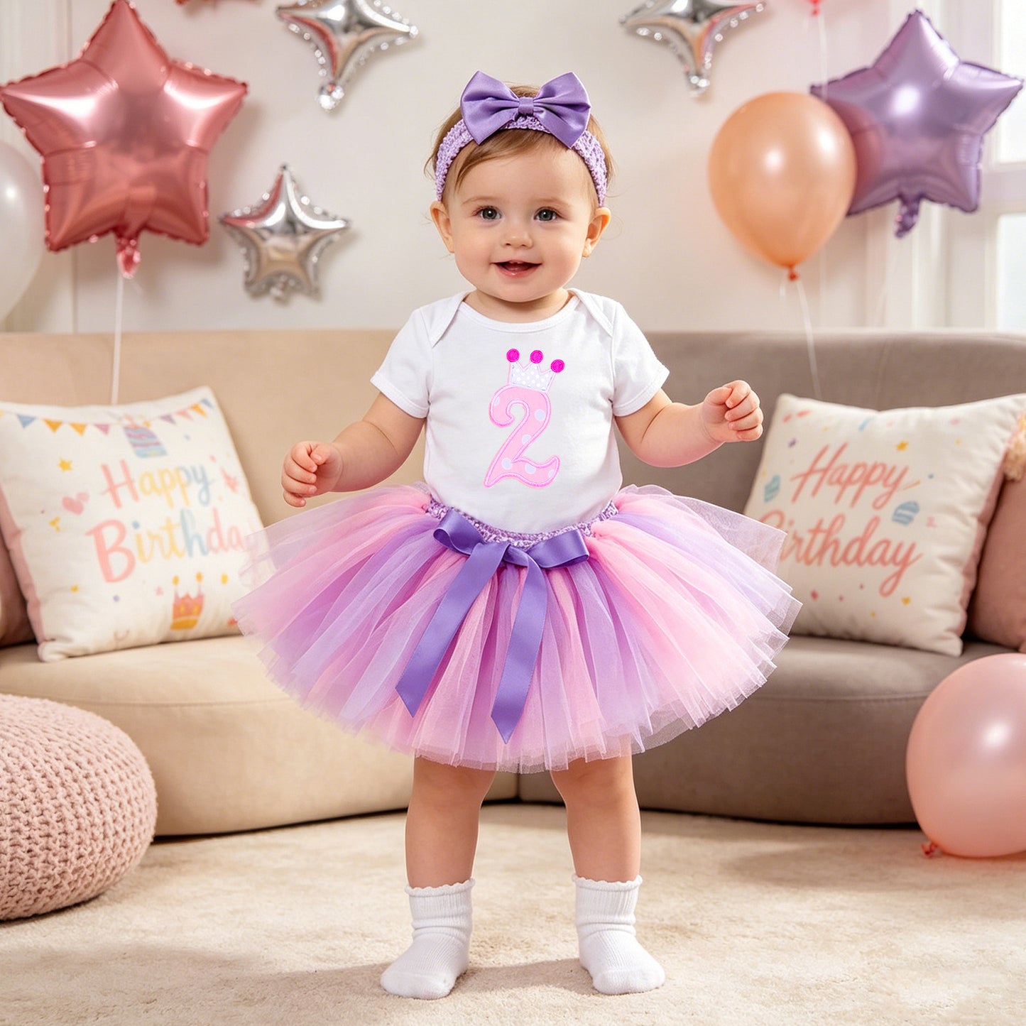 Baby Summer Outfit Set Short Sleeve Romper Handmade Skirt Hair Accessories 3-Piece Birthday Dress Summer