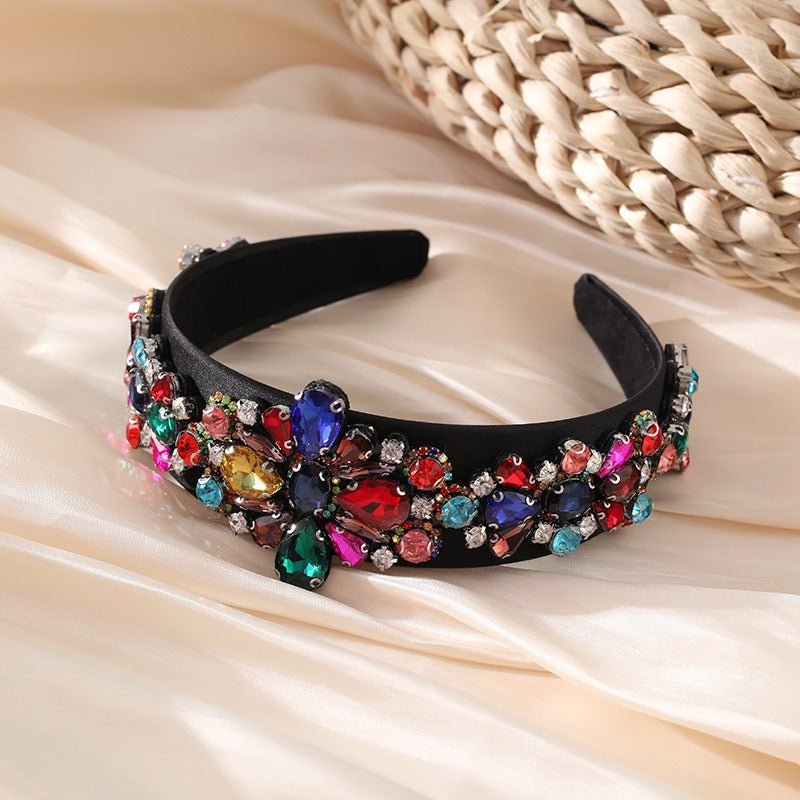 Fashion heavy industry Baroque wide edge rhinestone press headband headband