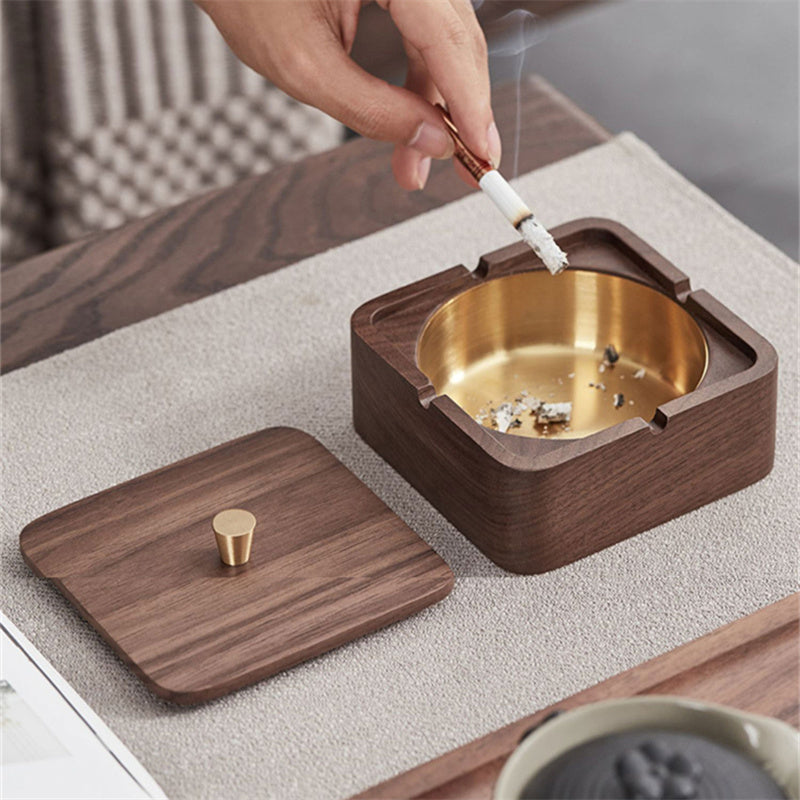 Walnut Solid Wood Ashtray With Cover