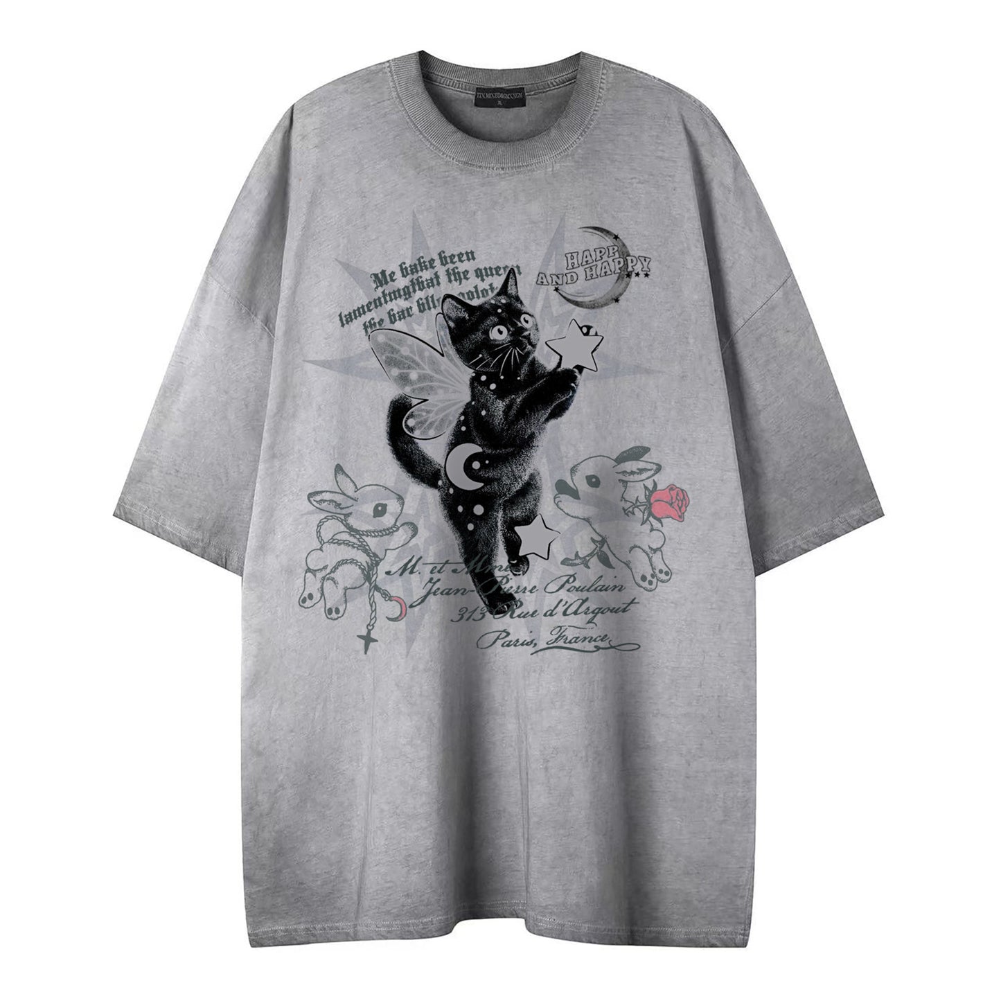 Dreamy black cat print short sleeved shirt