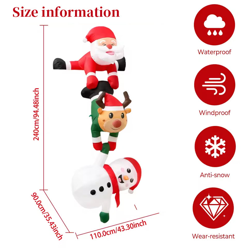 8ft Inflatable Christmas Decoration, Santa Climbing Roof with Reindeer & Snowman/Elf, Indoor Decor
