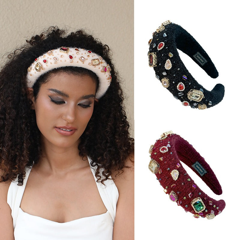 Baroque crystal hand sewn sponge head hoop with rhinestones inlaid